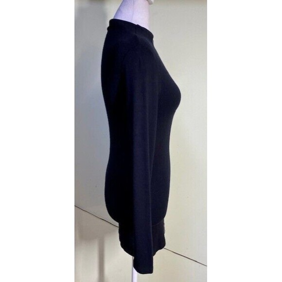 Miss Moi Womens Black Mock Neck Vogue Paris Embellished Rhinestone Tunic Blouse - Picture 6 of 10